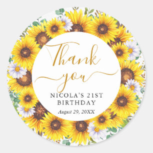 Sticker Rond Couronne de tournesols aquarelle Anniversaire