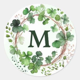 Sticker Rond Couronne de trèfle vert aquarelle Saint Patrick