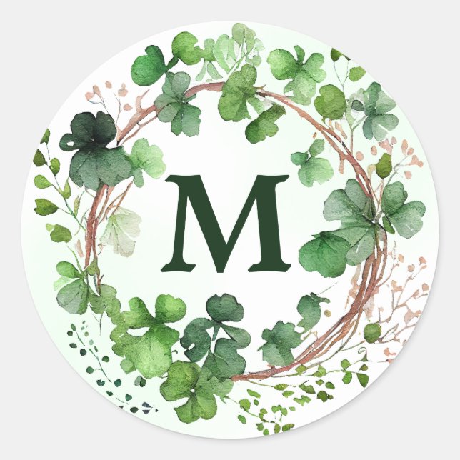 Sticker Rond Couronne de trèfle vert aquarelle Saint Patrick (Devant)