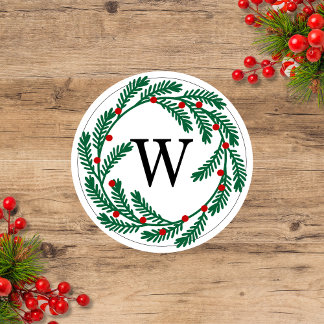 Sticker Rond Couronne de vacances avec baies Monogramme