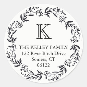 Sticker Rond Couronne de vacances Russe Noir Monogramme initial