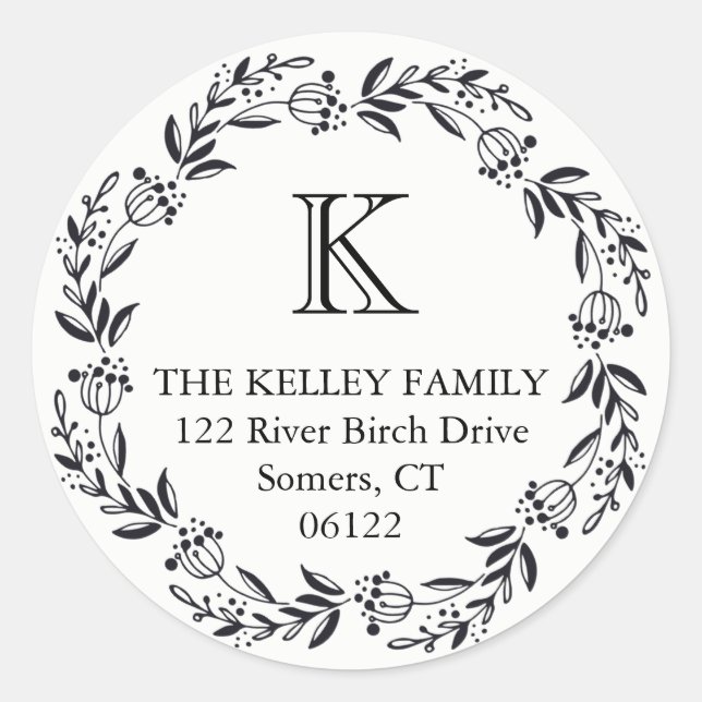 Sticker Rond Couronne de vacances Russe Noir Monogramme initial (Devant)