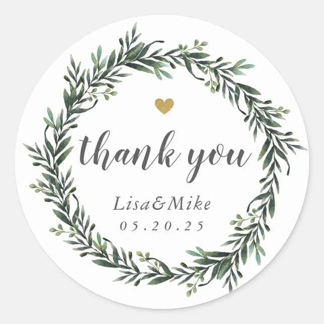 Sticker Rond Couronne de verdure Mariage Merci (Devant)