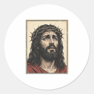 Sticker Rond Couronne d'épines vintage portrait religieux art v