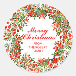 Sticker Rond Couronne d'hiver à l'aquarelle Noël Fêtes