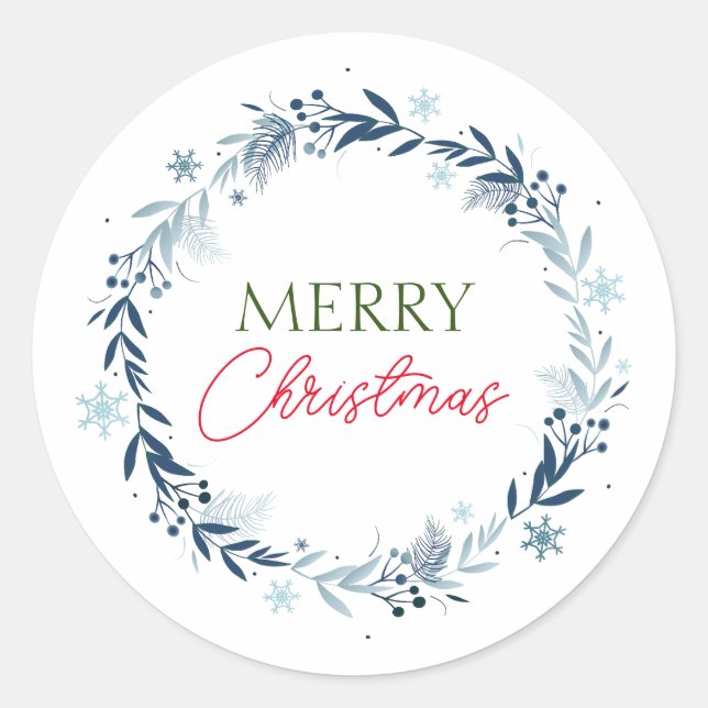 Sticker Rond Couronne d'hiver avec Joyeux Noël (Devant)