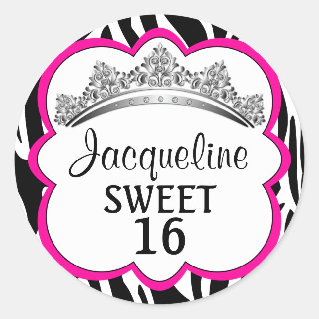 Sticker Rond Couronne diamant Zèbre rose (Devant)