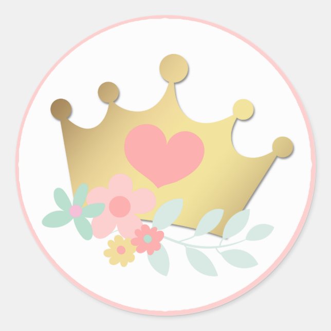 Sticker Rond Couronne d'or et fleurs pastel pour l'anniversaire (Devant)