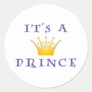 Sticker Rond Couronne d'or "It's a Prince" avec police Wizard