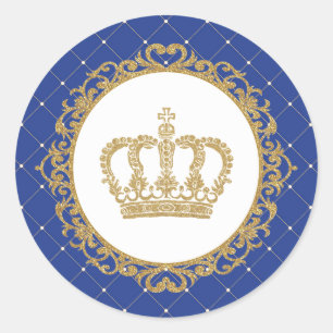 Sticker Rond Couronne d'or Royale Bleu Bébé Prince 1er Annivers