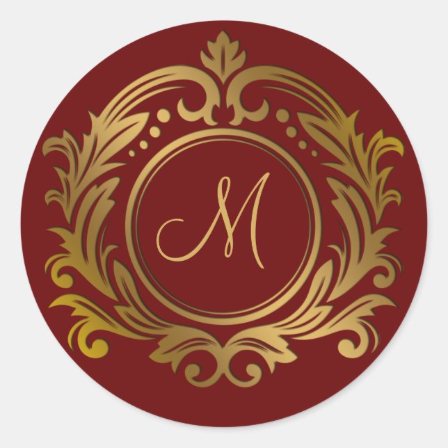 Sticker Rond Couronne dorée avec initiale de monogramme sur fon (Devant)