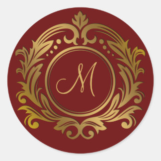 Sticker Rond Couronne dorée avec initiale de monogramme sur fon