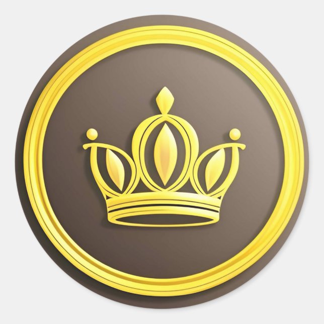 Sticker Rond Couronne dorée élégante 👑 Symbole royal de luxe A (Devant)