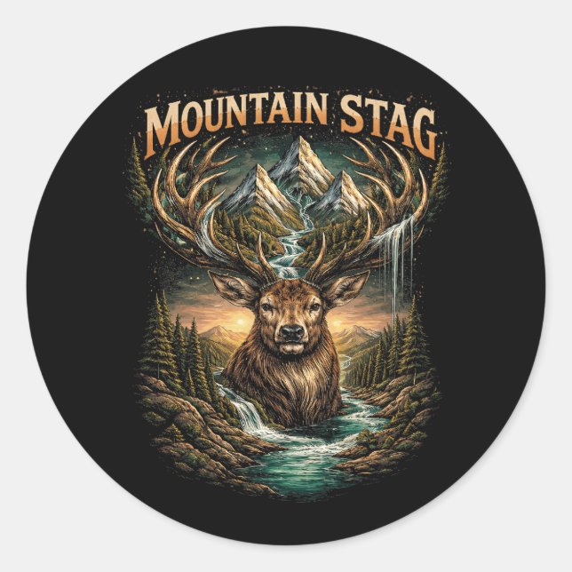Sticker Rond Couronne du cerf de montagne (Devant)