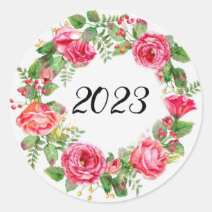 Sticker Rond Couronne du Nouvel An rose