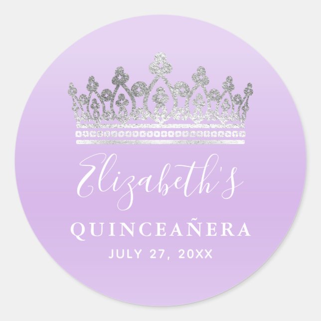Sticker Rond Couronne élégante argent et violet clair (Devant)
