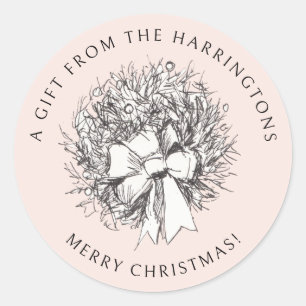 Sticker Rond Couronne élégante dessinée à la main Noël traditio