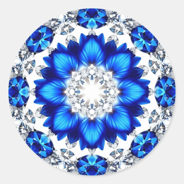Sticker Rond Couronne élégante ornée de fleurs bleues (Devant)