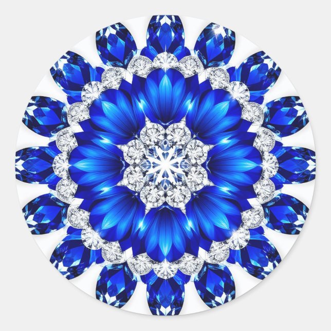 Sticker Rond Couronne élégante ornée de fleurs bleues (Devant)