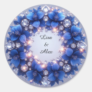Sticker Rond Couronne élégante ornée de fleurs bleues