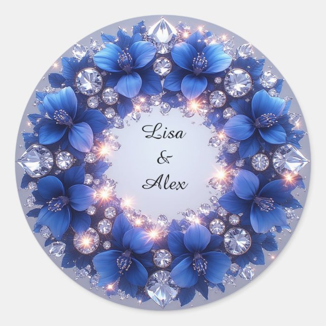 Sticker Rond Couronne élégante ornée de fleurs bleues (Devant)