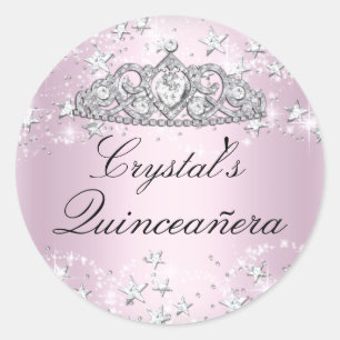 Sticker Rond Couronne en étincelles roses étoiles Quinceanera A