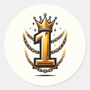 Sticker Rond Couronne en or chaîne goutte 1 #1 1er anniversaire