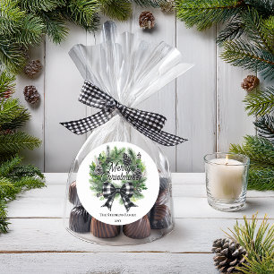 Sticker Rond Couronne festive de vacances BW Nœud Joyeux Noël 