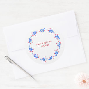 Sticker Rond couronne florale bleue et rouge
