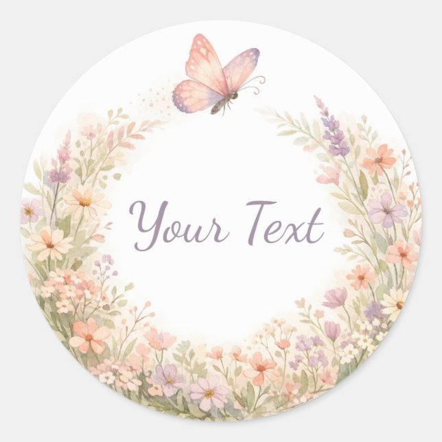 Sticker Rond Couronne florale bohème papillon (Devant)