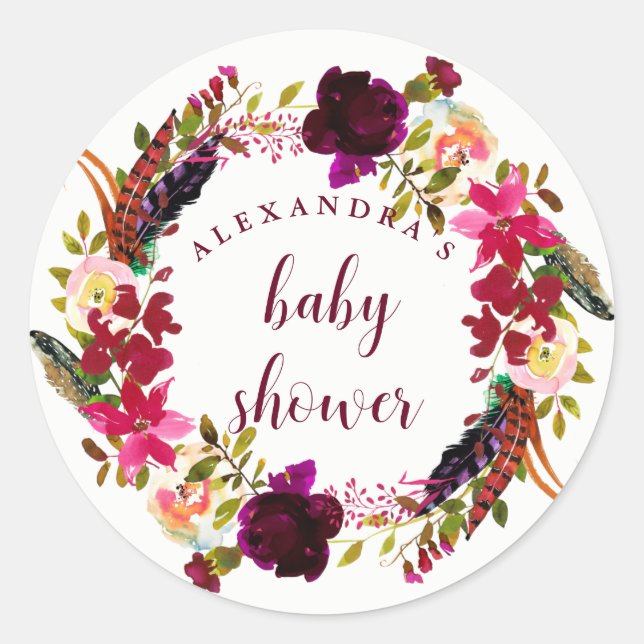 Sticker Rond Couronne florale Boho | BABY SHOWER (Devant)