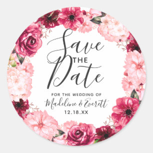 Sticker Rond Couronne florale bordeaux et rose blush pour carte