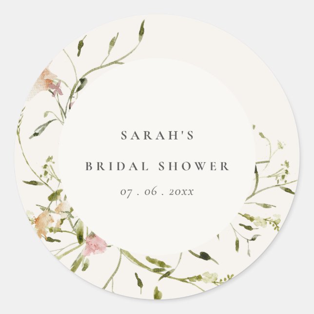 Sticker Rond Couronne florale de douche de mariage rose tendre  (Devant)