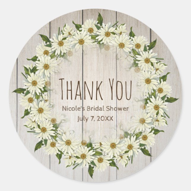Sticker Rond Couronne florale de fleurs de marguerite rustique  (Devant)