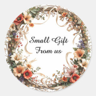 Sticker Rond Couronne florale de fleurs sauvages avec texte per