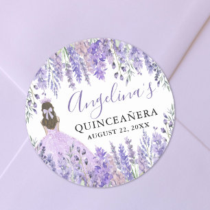 Sticker Rond Couronne florale de lilas violet pour Quinceanera