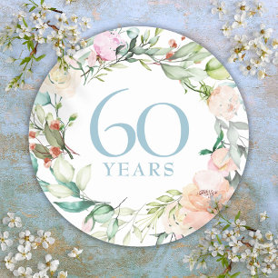 Sticker Rond Couronne florale de roses pour les 60 ans ou 75 an