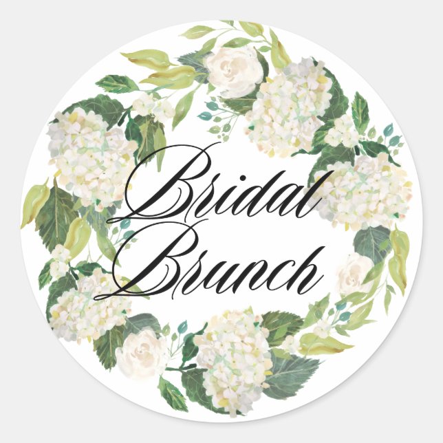 Sticker Rond Couronne florale d'hortensia blanc pour brunch de  (Devant)