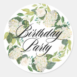 Sticker Rond Couronne florale d'hortensia blanc pour fête d'ann