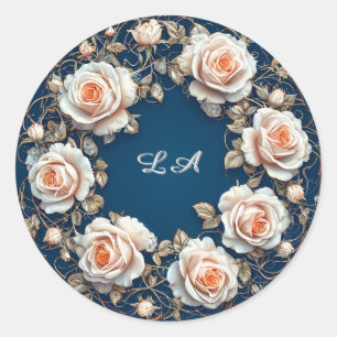 Sticker Rond Couronne florale élégante de roses crème