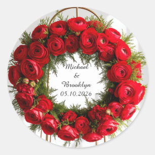 Sticker Rond Couronne florale élégante ornée de roses rouges