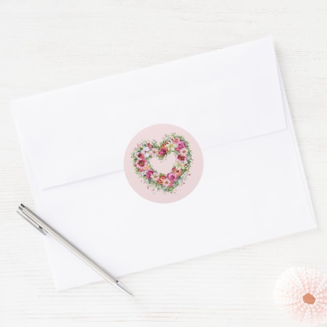 Sticker Rond Couronne florale en forme de cœur (Enveloppe)