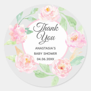 Sticker Rond Couronne florale grise et rose pour remerciement B