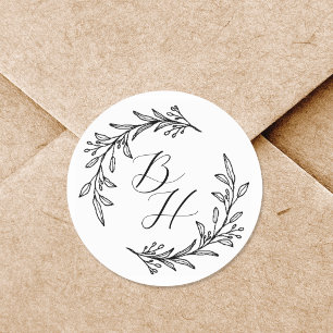 Sticker Rond Couronne florale initiale de monogramme de mariage
