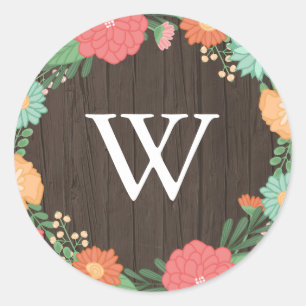 Sticker Rond Couronne florale jolie monogramme de mariage en gr