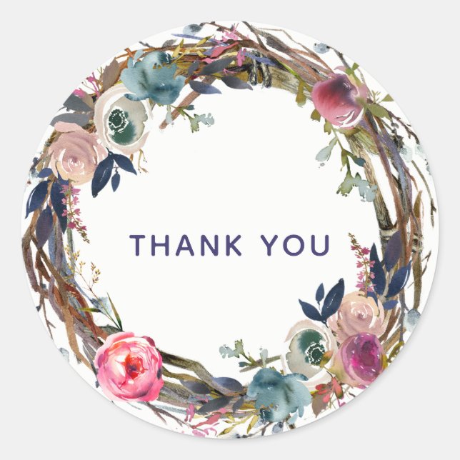 Sticker Rond Couronne florale moderne chic avec branches rustiq (Devant)