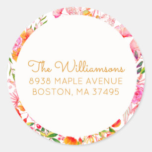 Sticker Rond Couronne florale orange rose personnalisée avec ad