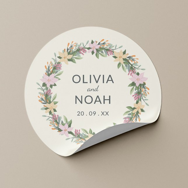 Sticker Rond Couronne florale romantique mariage (Créateur téléchargé)