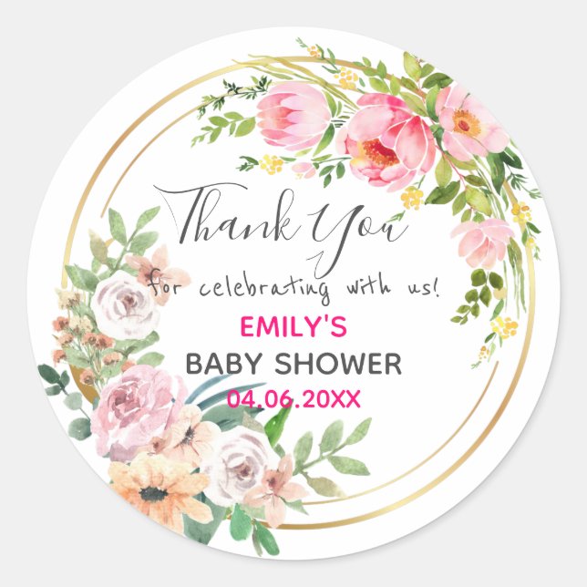 Sticker Rond Couronne florale rose jolie remerciement Baby Show (Devant)