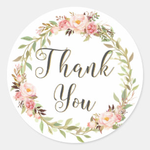 Sticker Rond Couronne florale rose merci mariage anniversaire